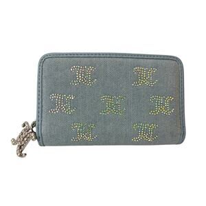 Juicy Couture Wallet Denim Rhinestone JC Logo Zip Around Charm Bling Blue Y2K